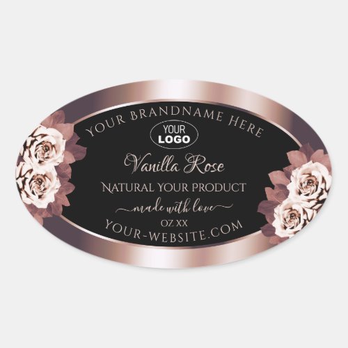 Luxury Rose Gold Black Floral Product Labels Logo