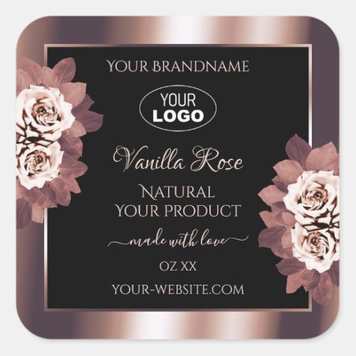 Luxury Rose Gold Black Floral Product Labels Logo