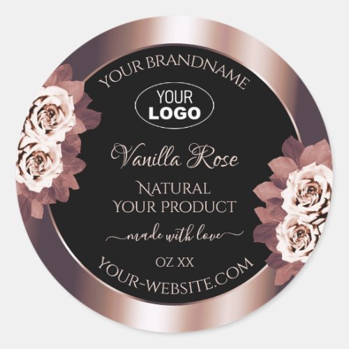 Luxury Rose Gold Black Floral Product Labels Logo