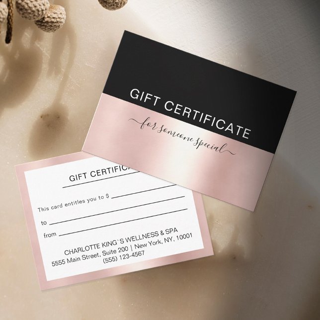 Luxury Rose Gold & Black Gift Certificate  (Creator Uploaded)