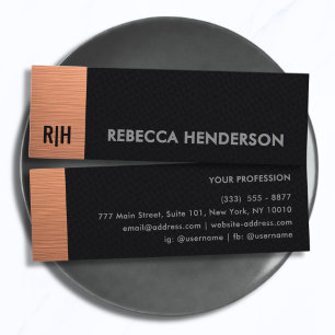 Luxury Rose Gold & Black Leather Monogram Mini Business Card