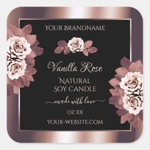 Luxury Rose Gold Black Product Labels Floral Roses