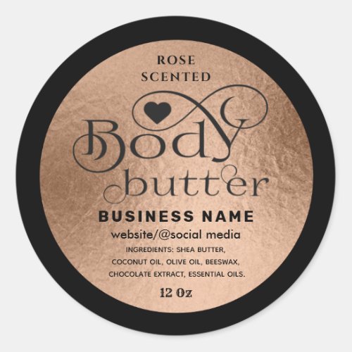 Luxury rose gold black script  body butter label