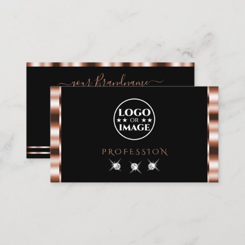 Luxury Rose Gold Black Sparkling Diamonds Add Logo Business Card