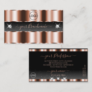 Luxury Rose Gold Black Sparkling Diamonds Add Logo Business Card