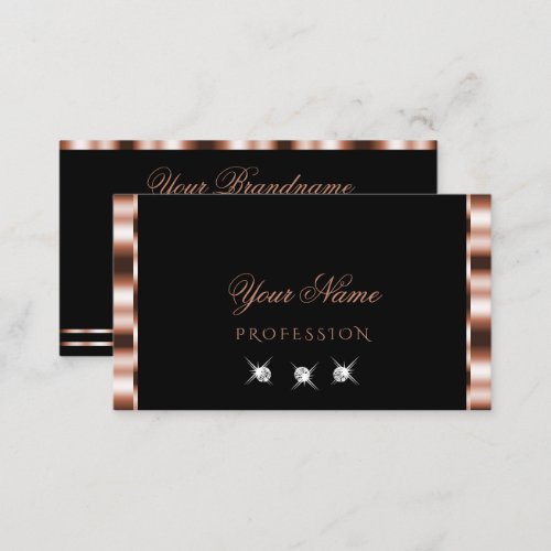 Luxury Rose Gold Black Sparkling Diamonds Glamour Business Card