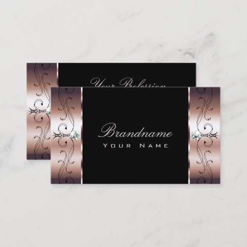Luxury Rose Gold Black Squiggled Jewels Ornamental Business Card