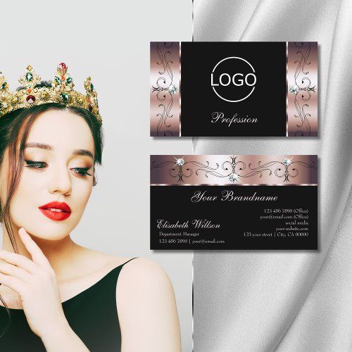 Luxury Rose Gold Black Squiggled Jewels with Logo Business Card