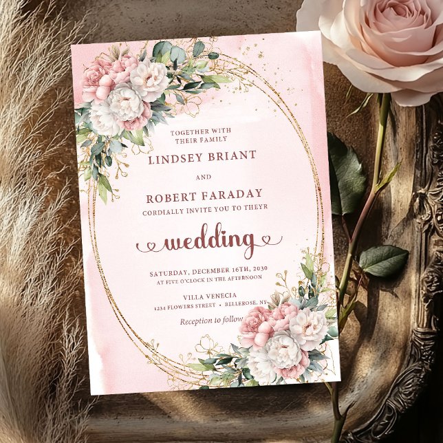 Luxury Rose Gold Blush Floral Wedding Invitation (Luxury Rose Gold Blush Floral Wedding Invitation)