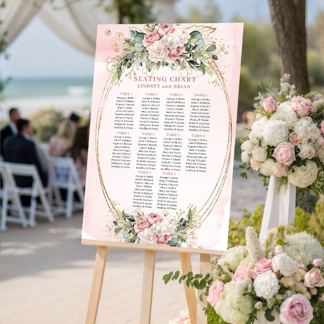 Luxury Rose Gold Boho Floral Wedding Seating Chart Foam Board (Luxury Rose Gold Boho Floral Wedding Seating Chart)