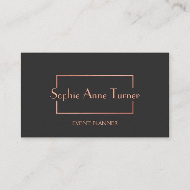 Luxury Rose Gold Broken Frame Dark Grey Business Card (Front)
