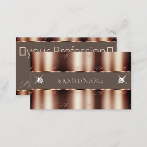 Luxury Rose Gold Brown Sparkle Diamonds Initials Business Card