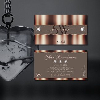 Luxury Rose Gold Brown Sparkle Diamonds Monogram Business Card