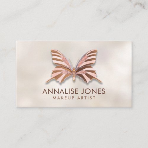 Luxury Rose Gold Butterfly on mother of pearl Business Card