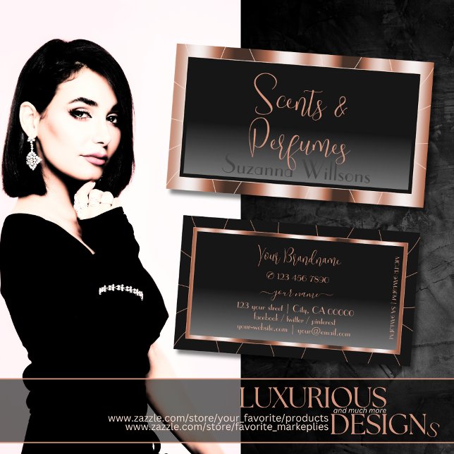 Luxury Rose Gold Chic Black Gradient Stylish Luxe Business Card (Creator Uploaded)