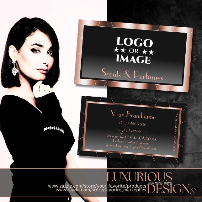 Luxury Rose Gold Chic Black Gradient with Logo Business Card (Creator Uploaded)