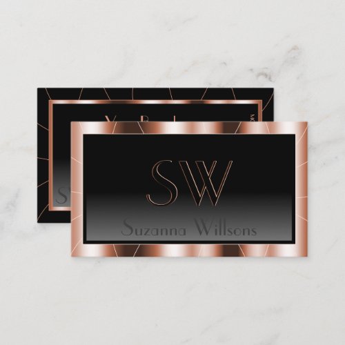 Luxury Rose Gold Chic Black Gradient with Monogram Business Card