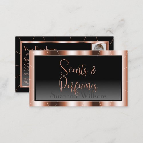 Luxury Rose Gold Chic Black Gradient with Photo Business Card