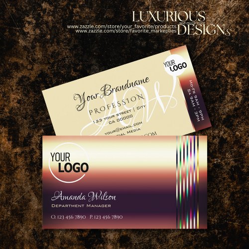 Luxury Rose Gold Colorful Shimmer Stripes add Logo Business Card