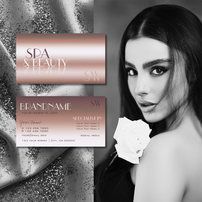 Luxury Rose Gold Cool Mirror Letters with Monogram Business Card (Creator Uploaded)