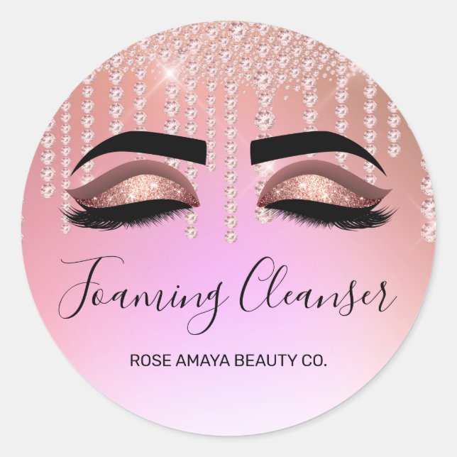 Luxury Rose Gold Diamond Drips Lash Cleanser Classic Round Sticker (Front)