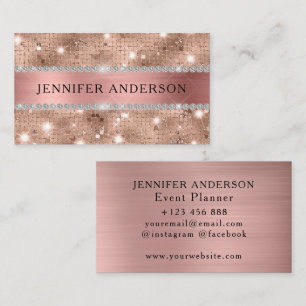 Luxury Rose Gold Diamond Strip Elegant Metallic  Business Card