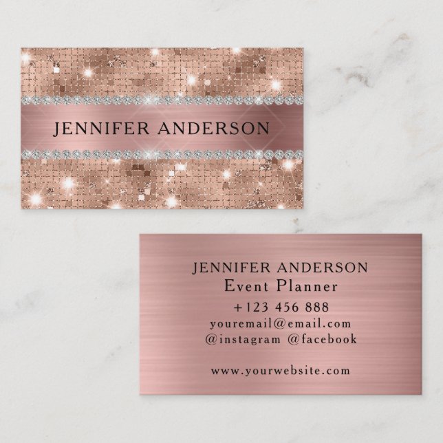 Luxury Rose Gold Diamond Strip Elegant Metallic  Business Card (Front/Back)