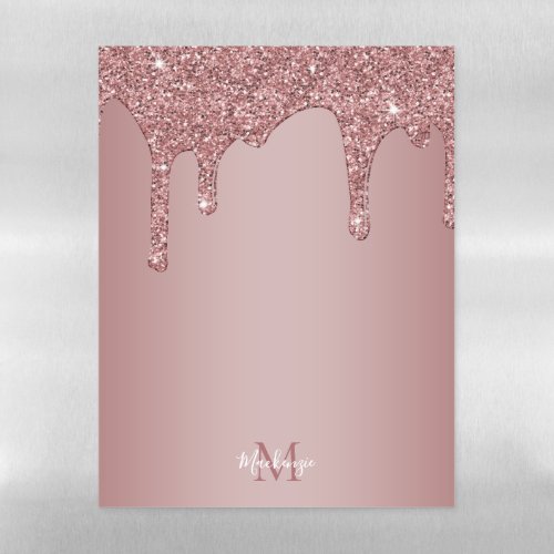Luxury Rose Gold Dripping Glitter Monogram Magnetic Dry Erase Sheet