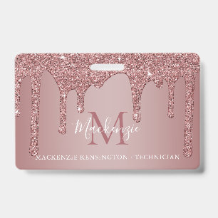 Luxury Rose Gold Dripping Glitter Monogram Photo Badge