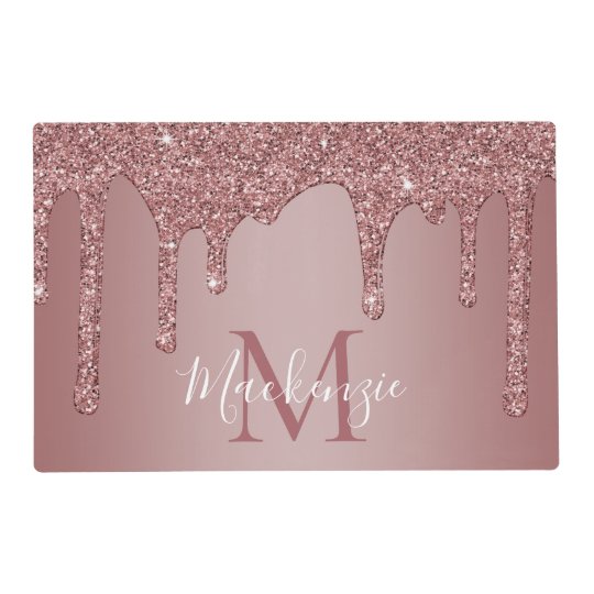 Luxury Rose Gold Dripping Glitter Monogram Placemat