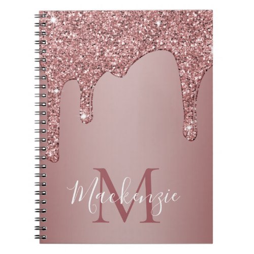 Luxury Rose Gold Dripping Glitter Monogram Recipe Notebook