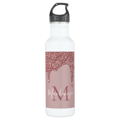 Luxury Rose Gold Dripping Glitter Monogram Stainless Steel Water Bottle