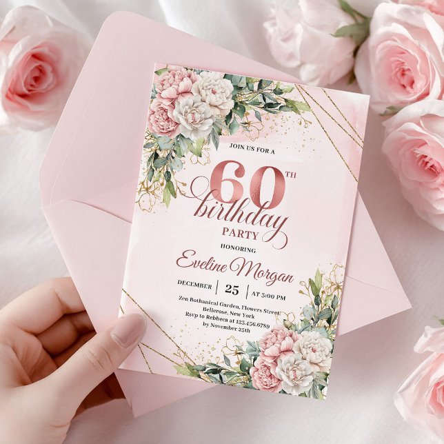 Luxury Rose Gold Dusty Pink 60th Birthday Invite (Luxury Rose Gold Dusty Pink 60th Birthday Invitation)