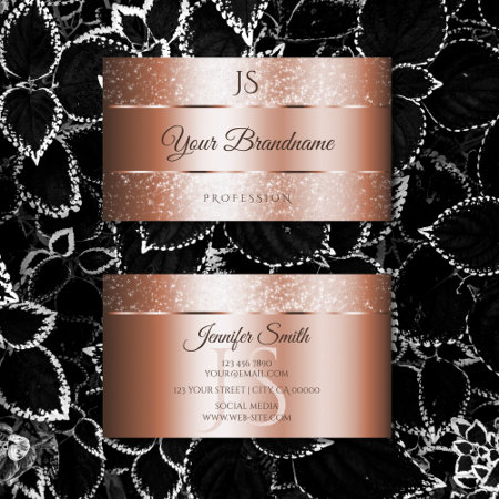 Luxury Rose Gold Effect Sparkly Glitter Initials Business Card