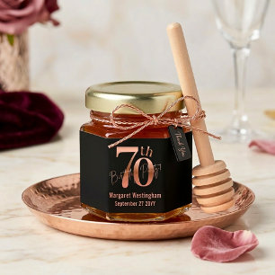 Luxury Rose Gold Elegant 70th Birthday Thank You Honey Jar Favors