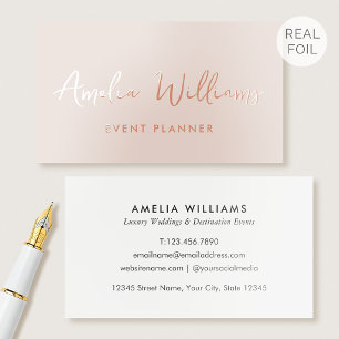 Luxury Rose Gold Elegant Script Minimalist Pink Foil Business Cards