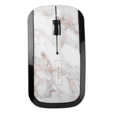 Luxury Rose-gold Faux Marble Monogram Wireless Mouse