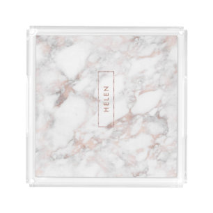 Luxury Rose-Gold Faux Marble Print Acrylic Tray
