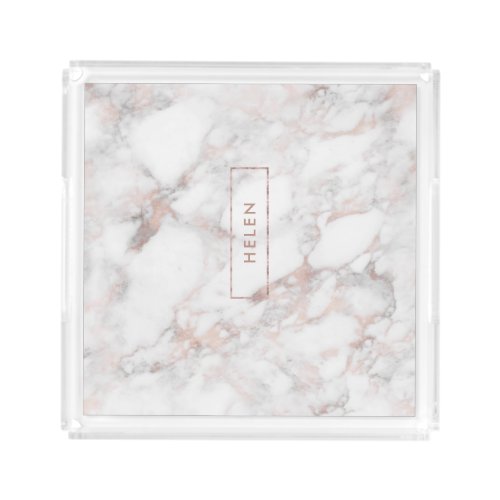 Luxury Rose_Gold Faux Marble Print Acrylic Tray