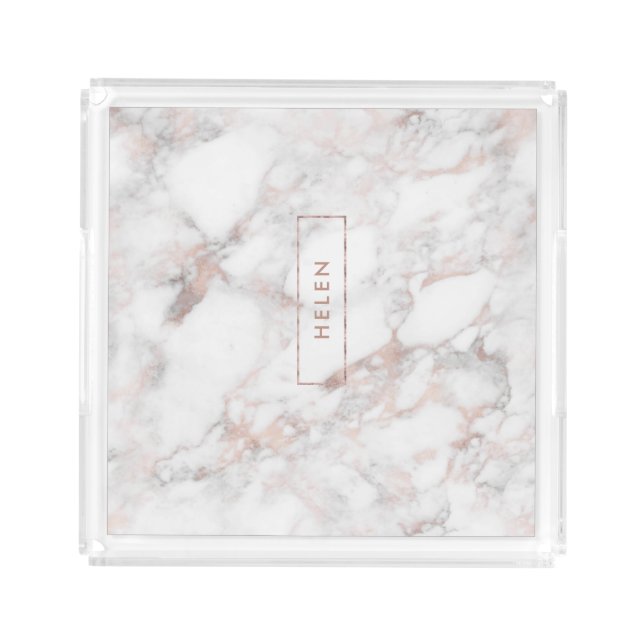 Luxury Rose-Gold Faux Marble Print Acrylic Tray (Front)