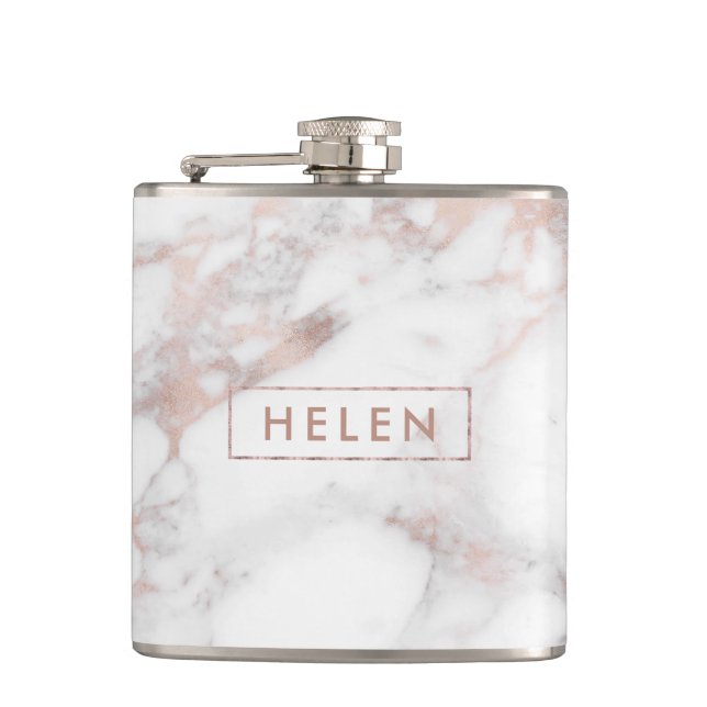 Luxury Rose-gold Faux Marble Print Flask (Front)