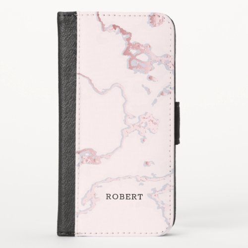 Luxury rose_gold faux marble print iPhone XS wallet case