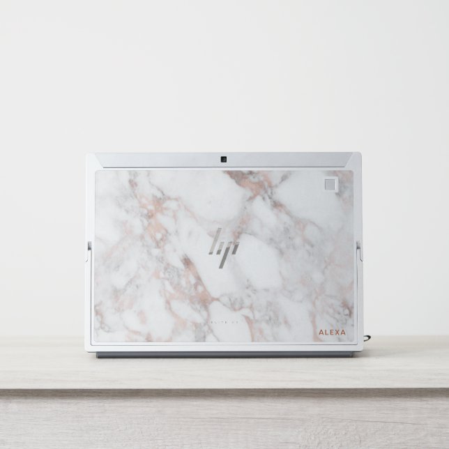 Luxury rose-gold faux marble stone HP laptop skin (Front)