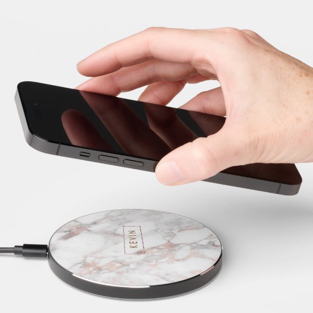 Luxury rose-gold faux marble stone wireless charger  (Hand)