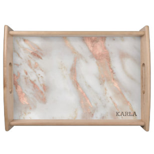 Luxury rose-gold faux marble texture serving tray