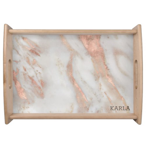 Luxury rose_gold faux marble texture serving tray