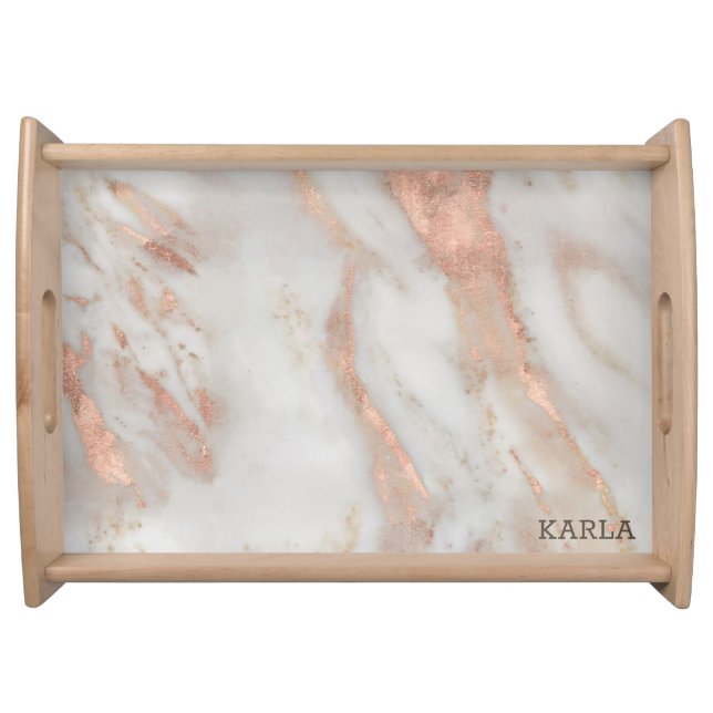 Luxury rose-gold faux marble texture serving tray (Front)