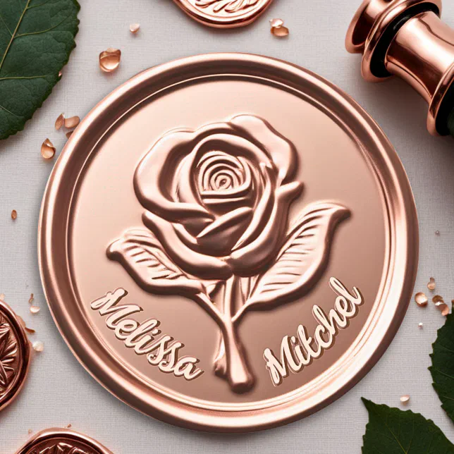Luxury Rose Gold Faux Wax Flower Seal Sticker | Zazzle