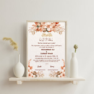 Luxury Rose Gold Floral Frame Nikah contract Poster