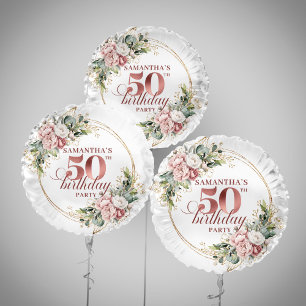 Luxury Rose Gold Floral Greenery 50th Birthday   Balloon